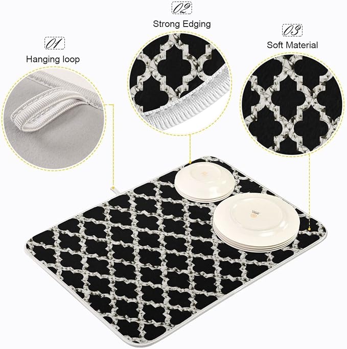 Super Absorbent Dish Drying Mat, Microfiber Fast-Drying Dish Mat, 24" x 18", Kitchen Dish Drying Pad, Geometry Texture Classic Modern
