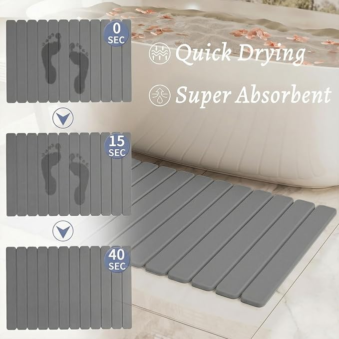 Large Stone Bath Mat 31.5 x 19.7in, Quick Dry Diatomaceous Earth Mats for Bathroom, Super Absorbent Foldable Bath Stone Mat, Non Slip, Dish Drying Mat for Kitchen Counter,Dark Gray