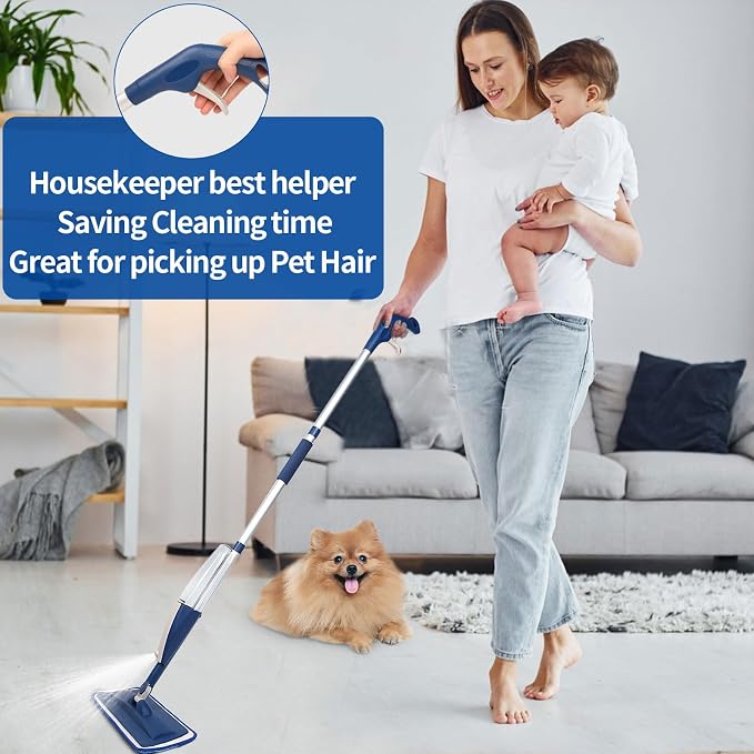 Wet Spray Mop for Floor Cleaning with 14 oz Bottle & 3 Microfiber Pads | Refillable bottle, washable pads, dry/wet use for home or commercial cleaning on hardwood, laminate, wood & ceramic floors