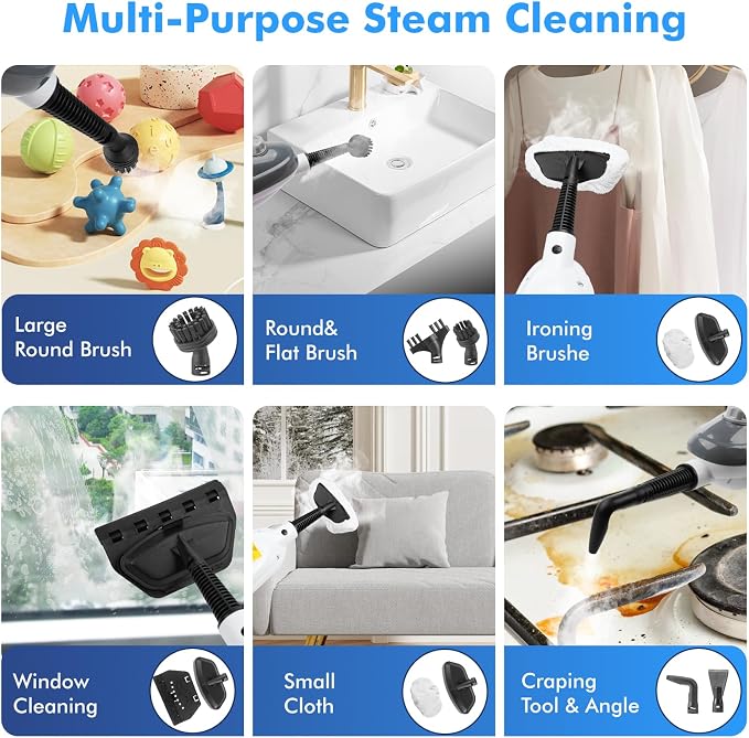 Steam Mop - All-in-one Powerful Handheld Steam Cleaner Detachable Floor Steamer with 11 Accessories, MultiPurpose Steamer for Hardwood Floors, Clothes,Windows,Tiles,Carpet, Whole Home Use(Grey）