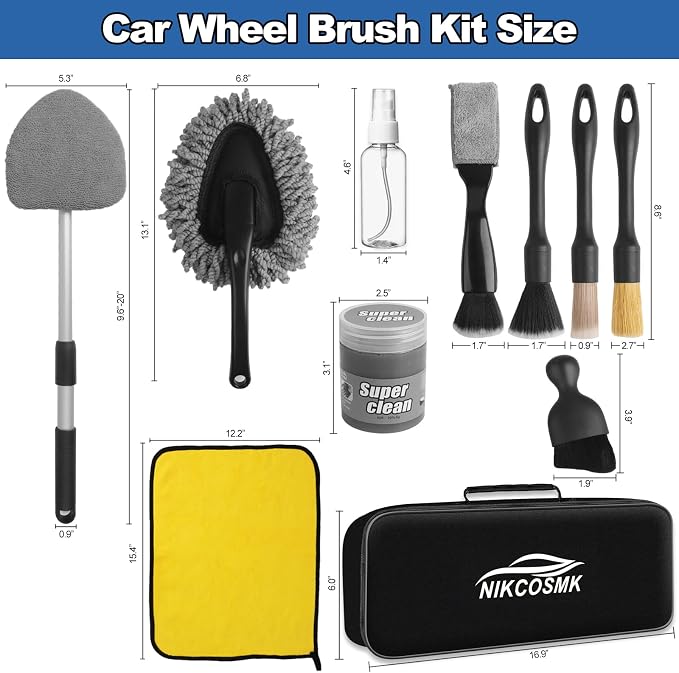 Windshield Cleaner Tool, 14Pcs Car Cleaning Kit - Car Interior Detailing Kit with Extendable Handle, Cleaning Gel & Microfiber Pads, All-in-One Inside Car Cleaning Supplies for Women Men
