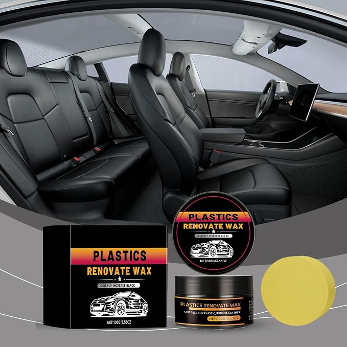 Advanced Plastic Restorer Paste for Cars - 3.5oz Scratch Repair & Cleaner, Long-Lasting Ceramic Coating for Interior & Exterior Trim, Dashboard, Bumpers - Revives Faded Black Plastic, Non-Greasy