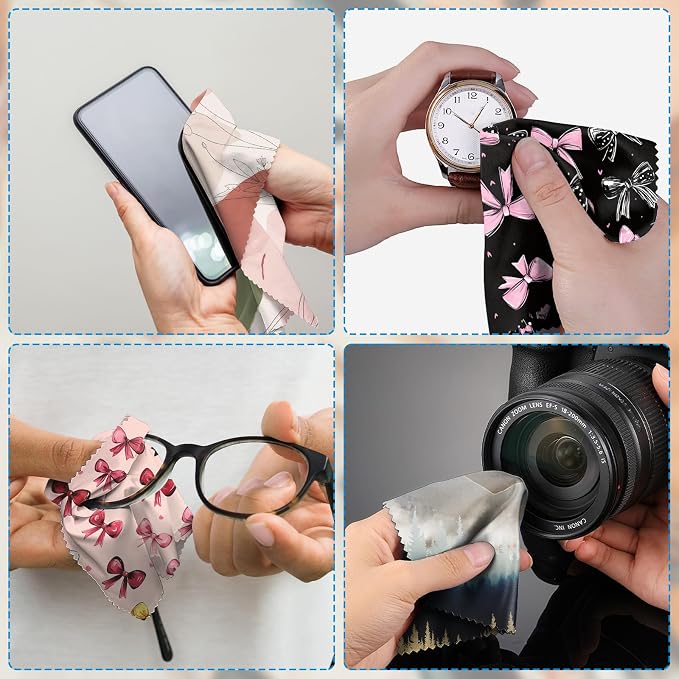 6 PCS Glasses Cleaning Cloth Eyeglass Lens Cleaning Cloth Eyeglasses Wipes Microfiber Reusable Soft for Phone Screens Camera Unisex Women Girls Cute Aesthetic (6.3"x6.3")-Pink Bowknot
