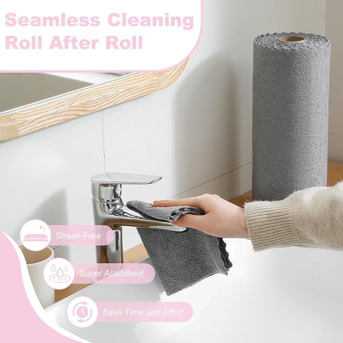 Jessy Home 2 Roll Reusable Paper Towels,100 Sheets Tear Away Microfiber Cleaning Cloth, Lint Free Cleaning Rags for Kitchen, Dishcloth,Household Cleaning Supplies