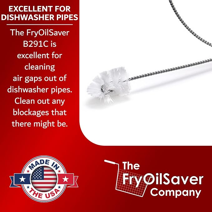 48" Air-Gap Drain Brush - Flexible Dishwasher and Sink Cleaner Tool for Home and Commercial Kitchen - Long Pipe Snake for Garbage Disposal, Shower, Hair Clog Remover - B291C by FryOilSaver Co.