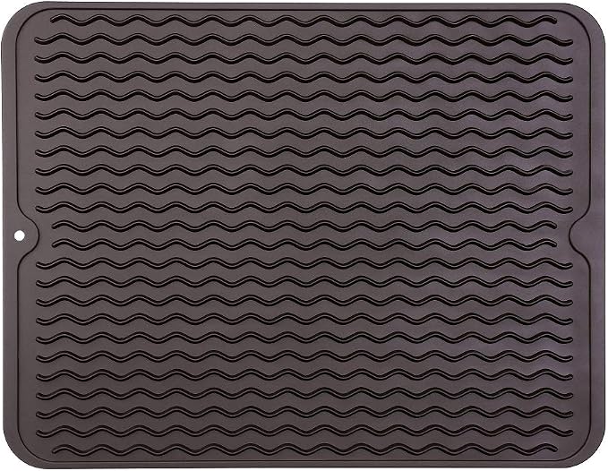 MicoYang Silicone Dish Drying Mat — Quick-Dry Ridges Counter & Sink Pad, Heat-Resistant Trivet to 450°F, Non-Slip & Dishwasher Safe, Roll-Up Storage, 18 Colors & 9 Sizes (Coffee, 16"×12")