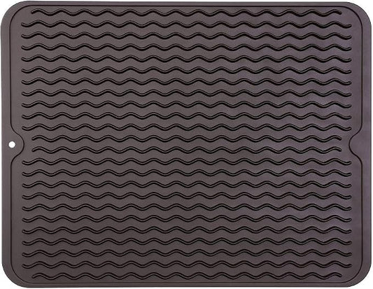 MicoYang Silicone Dish Drying Mat — Quick-Dry Ridges Counter & Sink Pad, Heat-Resistant Trivet to 450°F, Non-Slip & Dishwasher Safe, Roll-Up Storage, 18 Colors & 9 Sizes (Coffee, 16"×12")