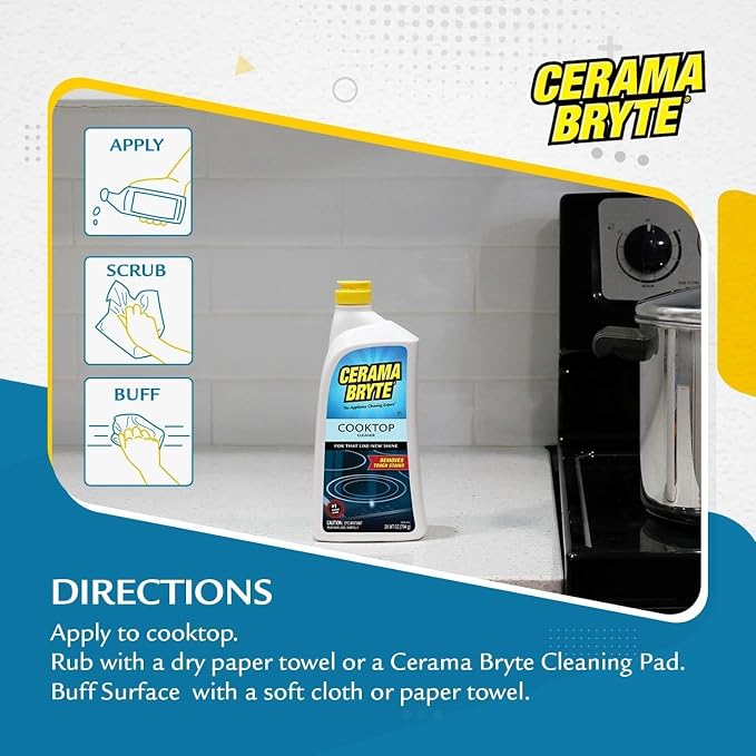 Cerama Bryte Removes Tough Stains Cooktop and Stove Top Cleaner for Glass - Ceramic Surfaces, 1-28 oz