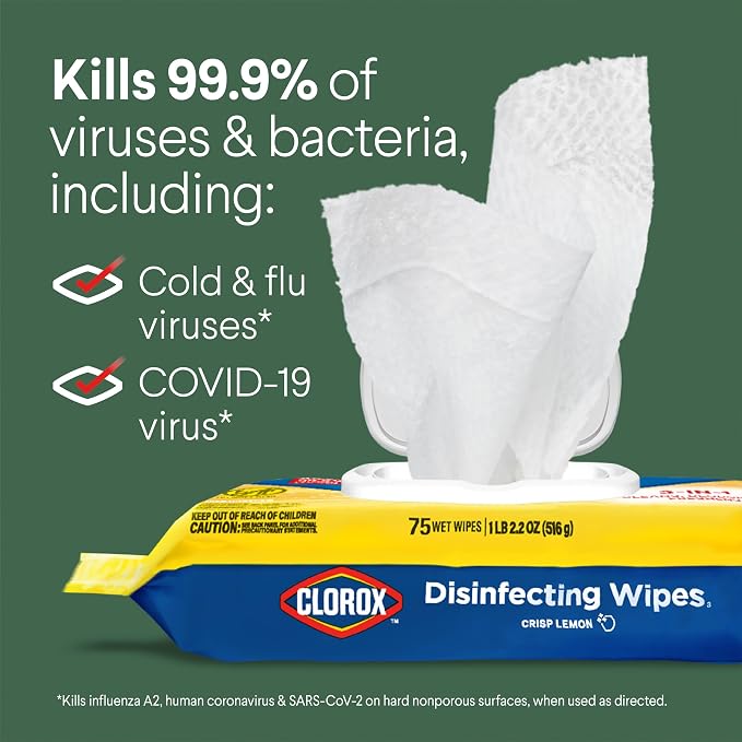 Clorox Disinfecting Cleaning Wipes Flex Pack, Bleach Free, Crisp Lemon, 75 Count (Pack May vary)