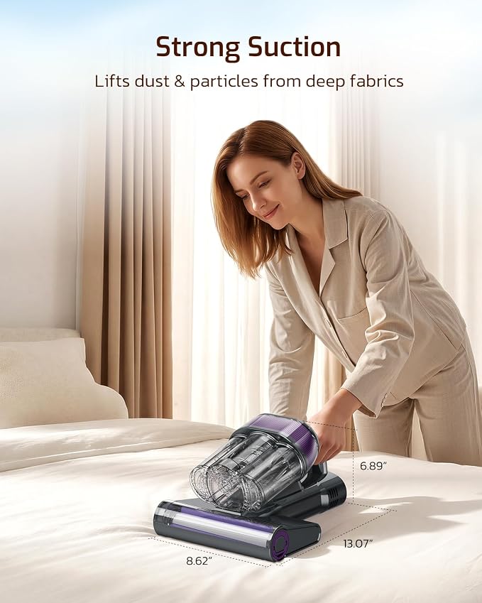Simple Deluxe Mattress Vacuum Cleaner, 18Kpa Bed Vacuum Cleaner with 253.7nm UV-C Light, HEPA Filter & Ultrasoni, 149℉ Heat, Triple-Cup Versatile Handheld Vacuums for Bed Sofa Carpets, Purple