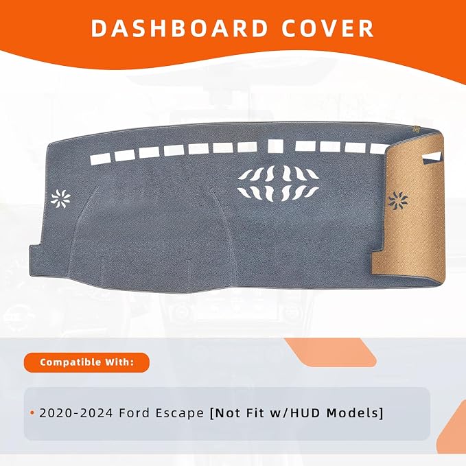 Dashboard Cover Dash Mat Fit for Fo-rd Escape 2024-2020 (Without HUD Models),Car Dash Board Mat Anti-Glare Carpet,Non-Slip Pad Sunshield Protector (Grey)