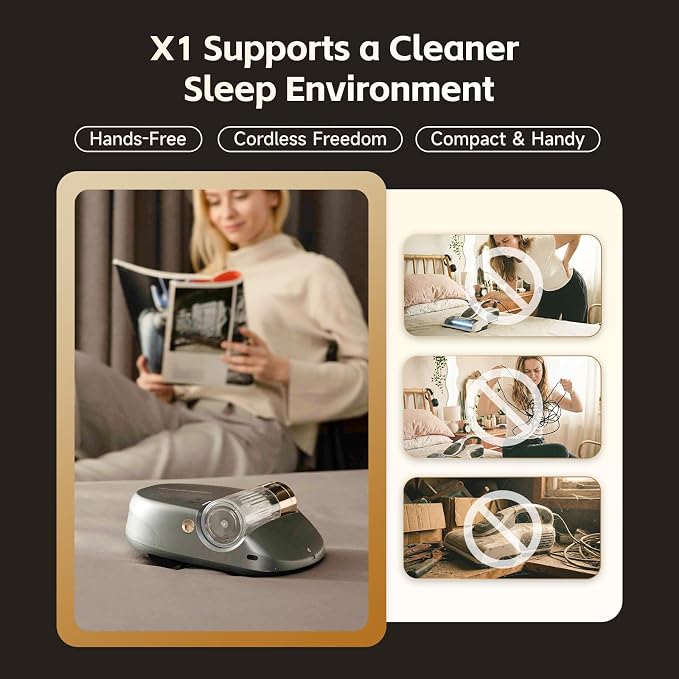 CREATULIZE X1 Robot Bed Vacuum, Automatic Mattress Vacuum Cleaner with Intelligent Path Planning, UV-C Light, HEPA Filter, One-Click 100% Dust & Pet Hair Removal for Bed, Mattress, Sofa, Carpet
