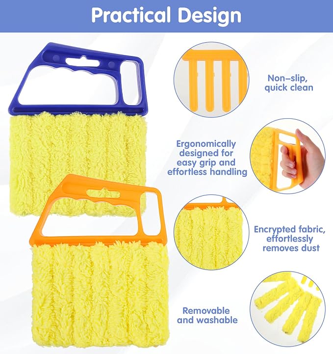 2 Pcs Blind Cleaner Tool, 7 Finger Blind Duster for Wood Blinds Microfiber | Blinds Cleaner Tool Washable for Window & Air Conditioner, Reusable Dusting Brush