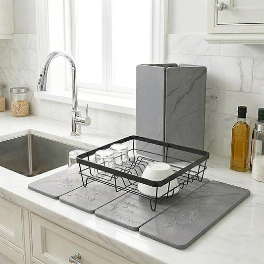 Stone Drying Mat for Kitchen Counter,24"×16" | Diatomaceous Earth Dish Drying Mat, Absorbent Drying Stone Mat for Modern Kitchen Countertop