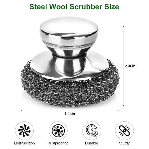 4PCS Steel Wool Scrubber Pads, Stainless Steel Scrubber Set with 3Pcs Steel Wool Pads, Steel Scrubber for Dishes, Ideal for Cleaning Cast Iron, Pots, Pans, Grills, Stoves, Sink, Kitchen Household