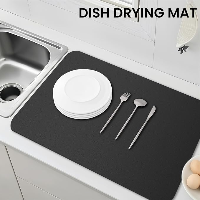 WISELIFE Dish Drying Mat Super Absorbent Drying Mat Large Dish Drying Mats for Kitchen Counter Easy Clean Dish Mat Kitchen Drying Mat18"x 28" Classic Black