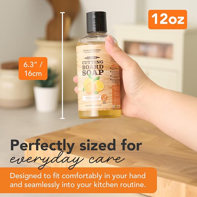 CLARK'S Cutting Board Organic Soap - Cleaner for Butcher Block, Countertop and Utensils - Enriched with Natural Orange & Lemon Extracts - Cleans and Restores Wood - Use Before Food Safe Mineral Oil
