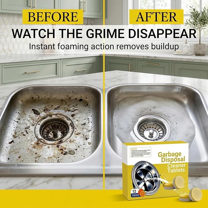 Deep Clean Disposal Tablets, Citrus Scent Garbage Disposal Cleaner Tablets, Powerful Foaming Action Removes Hidden Buildup and Keeps Kitchen Sink Fresh and Clean (2 Box (24 Pcs))