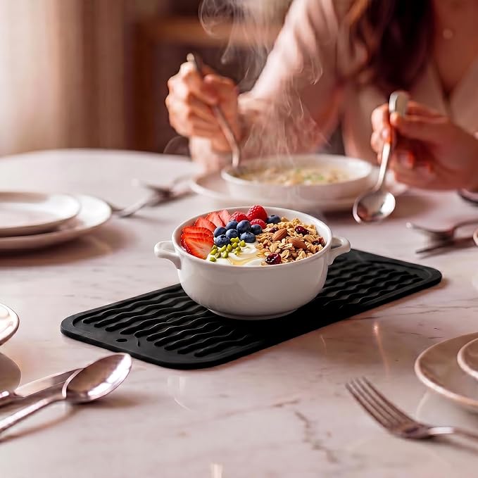 MicoYang Silicone Dish Drying Mat for Multiple Usage,Easy clean,Eco-friendly,Heat-resistant Silicone Mat for Kitchen Counter or Sink,Refrigerator or Drawer Liner Black S 12 inches x 6 inches