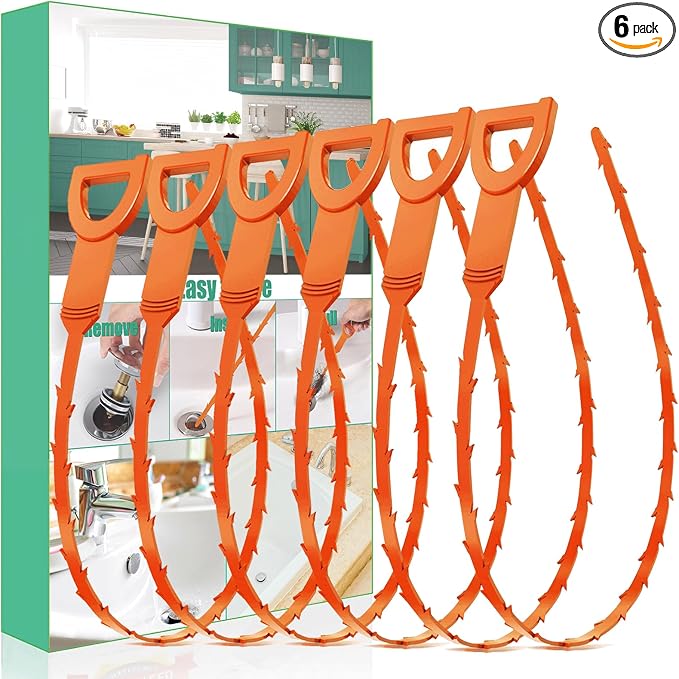 Drain Snake Hair Drain Clog Remover - 6 Pack Shower Snake Sink Unclogger Tool with Exquisite Packaging (Orange)
