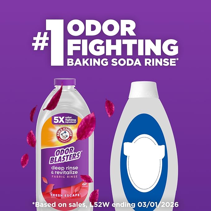 ARM & HAMMER Odor Blasters Fabric Rinse, Fresh Escape Scent, 50 Fl Oz | Deep Rinse and Revitalize, Removes Sweat and Musty Odors, Laundry Additive