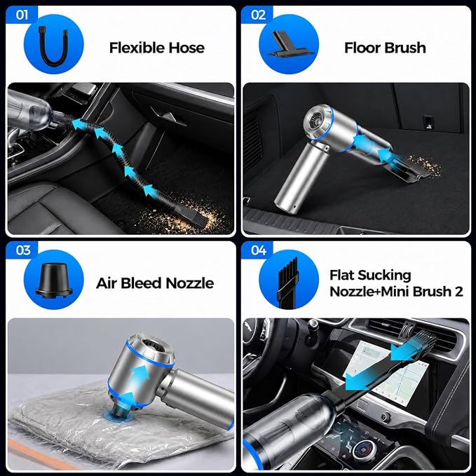 Cordless Mini Car Vacuum Cleaner, Hand Held Portable Vacuum, 21000PA High Power Small Vacuum Cleaner, Compressed Air Duster & Air Blower & Aspiradora para Carro for Car, Home, Office, Pet