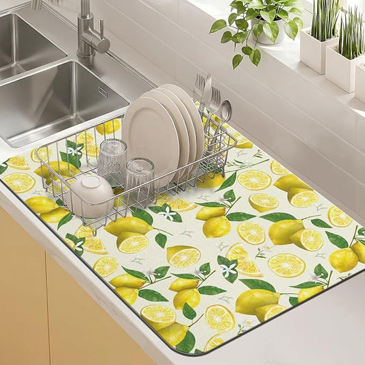 Kitchen Countertop Dish Drying Mat,Super Absorbent Coffee Bar Mat for Maker Espresso Machine, Anti-Slip Accessories for Kitchen Countertops 24x18 Inch