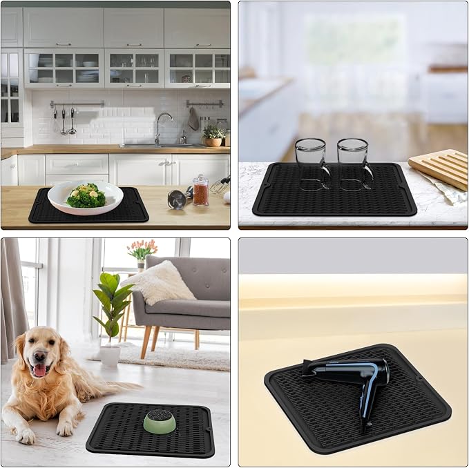 ZLR 2 Pcs Heavy-Duty Silicone Dish Drying Mat (16" x 18" / 401 x 455mm) - XL Family-Size Thick 5mm Drainboard for Pots, Pans & Heavy Cookware - Oversized Trivet & Counter Protector, Non-Slip (Black)