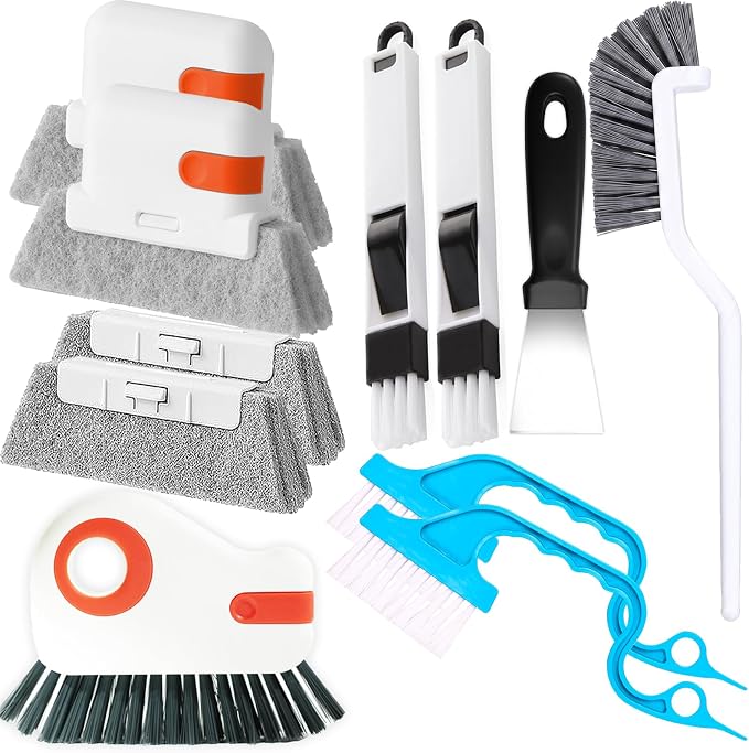 11PCS Window Track Cleaning Tool - Deep Clean Groove Gap Cleaning Brush Kit | for Window/Door Tracks, Sill, Tile, Kitchen, Bathroom