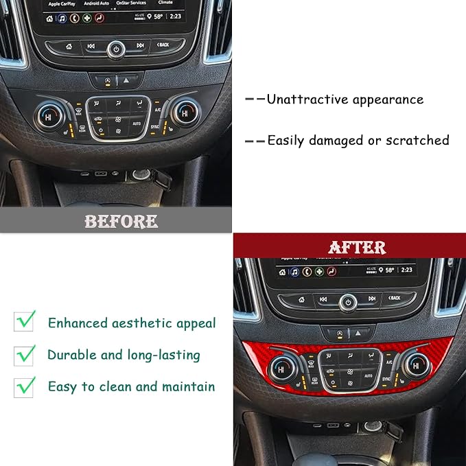 Real Carbon Fiber A/C Control Central Console Panel Interior Trim Sticker Compatible with Chevy Malibu 9th Gen 2016 2017 2018 2019 2020 2021 2022 2023 2024 Accessories Decals