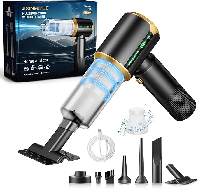 Cordless Car Vacuum Cleaner: Handheld Vacuum with 16000Pa Strong Suction, 𝐁𝐫𝐮𝐬𝐡𝐥𝐞𝐬𝐬 𝐌𝐨𝐭𝐨𝐫 & HEPA Filter, 7-in-1 Cleaning Kit, Type-C Charging for Home Office Car - Black | Handheld Vacuum Cleaner with Brushless Motor - LED Battery Display...