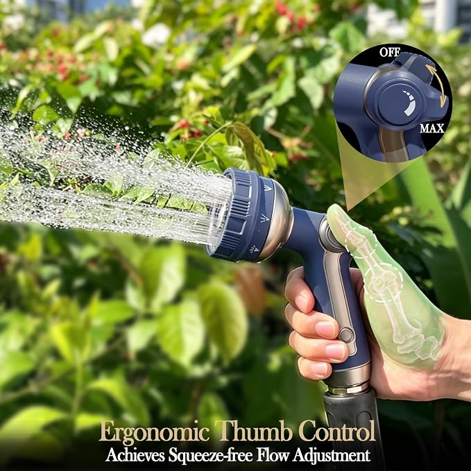 Garden Hose Nozzle Heavy Duty Metal Water Hose Sprayer | Heavy Duty Metal Spray Nozzle With Thumb Control. Japanese-style Design & 8 Spray Patterns For Different Blooming Seasons