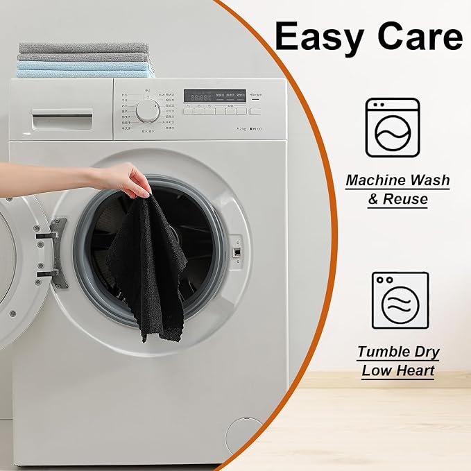 80 Pack Microfiber Cleaning Cloth Roll,Lint Free Rags & Tear Away Reusable Towels Washable Scratch,Ultra Absorbent Dish Rags(12" x 12") for Car Kitchen Home Garage-Black