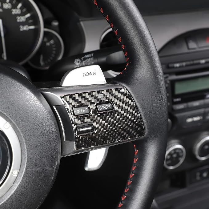 Carbon Fiber Style Steering Wheel Button Cover Fit for Mazda MX-5 RF Miata 2009-2014, Car Steering Wheel Panel Protection Frame Molding Sticker Trim, 3PCS (Carbon Fiber, Black)