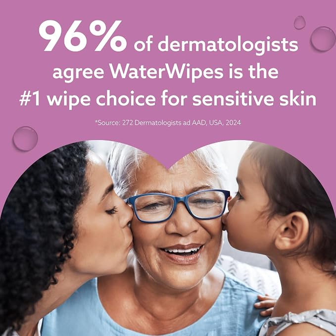 WaterWipes Sensitive Whole Body Cleansing Wipes, 99.9% Purified Water, XL Textured Wipes, Incontinence Care, Fragrance Free, 180 Count