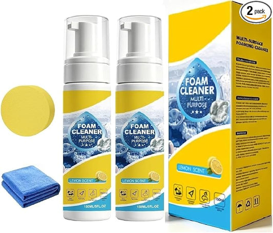 4-in-1 Multi-Enzyme Foam Cleaner, All-Purpose Deep Cleaning Spray,Powerful & Multipurpose Car Interior Foam Cleaners for Car Interior, Kitchen Grease,Bathroom Tiles (2Pcs+2*Sponge+Towel)