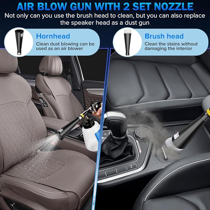 Car Cleaning Gun,High-Pressure Air Blow Gun,Air Cleaning Gun,Air Blow Gun with 2 Set Nozzles &1L Liquid Bottle,Works with Air Compressor,Pro Auto Detailing Tool for Deep Cleaning Interiors & Exteriors