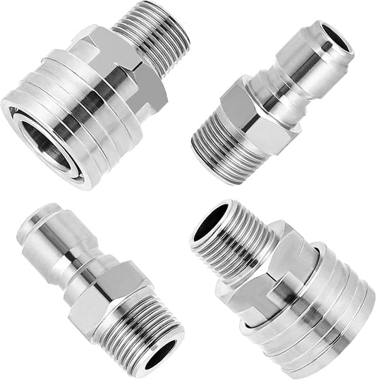 M MINGLE Pressure Washer Adapter Set, 2 Sets 3/8" NPT Quick Connect Fitting | Stainless Steel Pressure Washer Fittings, Male Power Washer Quick Disconnect Kit, Secure Ball Lock Connection, 5000 PSI