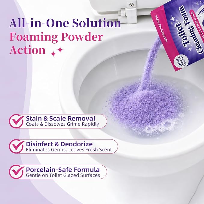 Toilet Cleaning Foam Powder, Toilet Bowl Cleaner for Limescale, 3.52 Oz | Self-activating foam helps loosen hard water marks, yellow stains, toilet rings and mineral buildup for easier bowl care