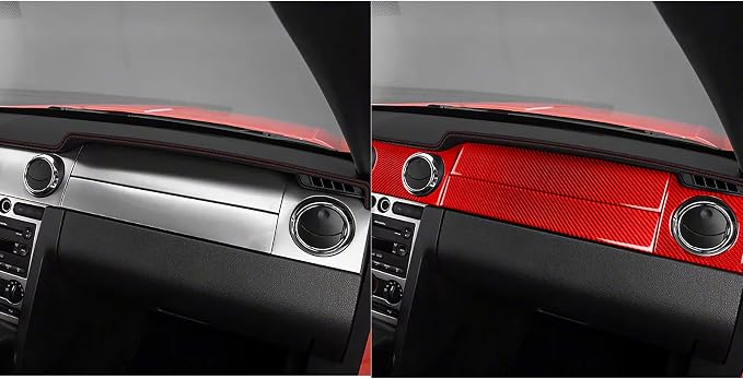 Red Real Carbon Fiber Trim for Ford Mustang Accessories | for GT Shelby 2005 2006 2007 2008 2009 Instrument Central Console Dashboard Panel Kit Interior Thick Overlay Decal 7PCs