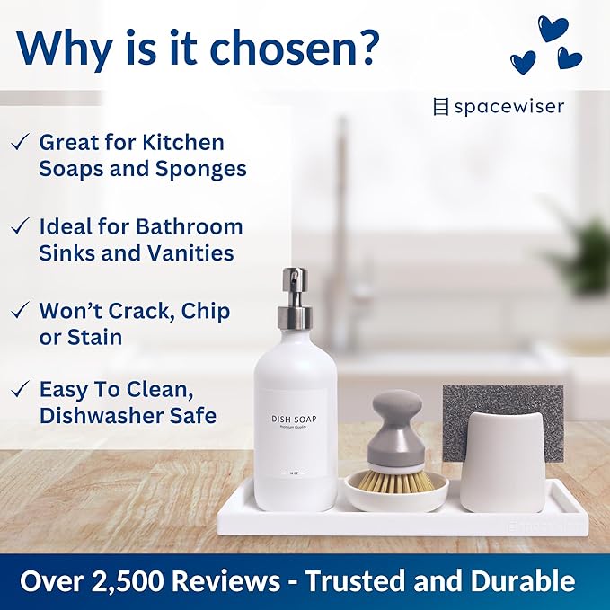 Spacewiser Countertop and Vanity Tray - 2 PC Large 11.7" Silicone Bathroom Trays, Counter Organizer, Dish Soap Sponge Holder Kitchen Sink Tray Organizer, Sink Caddy Toothbrush Key Kitchen Soap Trays