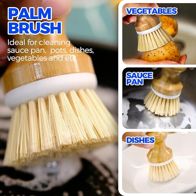 Holikme 6 Pack Dish Brush Kitchen Brushes Set with Vegetable Palm Brush, Bottle Brush, Dish Brush and Straw Brush, Fruit Cleaning Brushes for Cleaning Potato, Amarillo