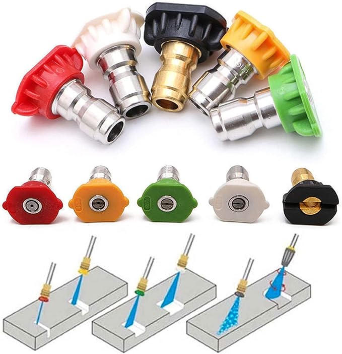 Pressure Washer Nozzle Tips 4500 PSI, Multiple Degrees,3.5GPM, 5Pcs | Pressure Washer Spray Nozzle Tips, 1/4 In Quick Connect, 0° 15° 25° 40° Soap Tip for Cleaning Car, Garden Road, Watering