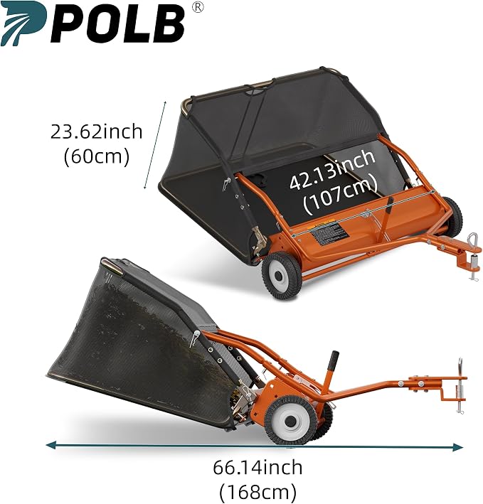 48" Lawn Sweeper Tow Behind, Pull Behind Lawn Sweeper with 25.16 cu. ft Large Hopper, Heavy Duty Leaf & Grass Collector, Adjustable Brush Height Lever and Dumping Rope, Lawn and Yard Cleanup Tool