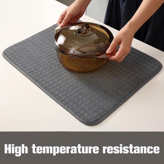 2 Pack Microfiber Dish Drying Mat for Kitchen Counter,Ultra Absorbent Dish Drainer Mat ,Dish Drying Pad , Dish Rack Mat 20×15 Inch (Dark Gray)