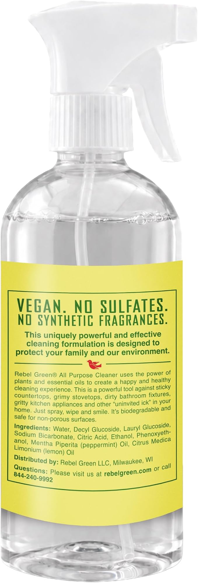 Rebel Green Natural All-Purpose Cleaning Spray - Plant-Derived Multi-Surface Cleaner with Essential Oils for Kitchen, Bath, Countertops and More - Peppermint & Lemon Scent - 16 oz - 2 Pack