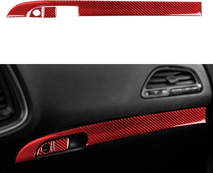 Glove Box Handle Trim Fit for Dodge Charger/Chrysler 300 2011-2023 | Real Carbon Fiber | Accessories | Trim Set Passenger Side Glove Box Panel Stickers | Thick Overlay | Self-adhesive | Red