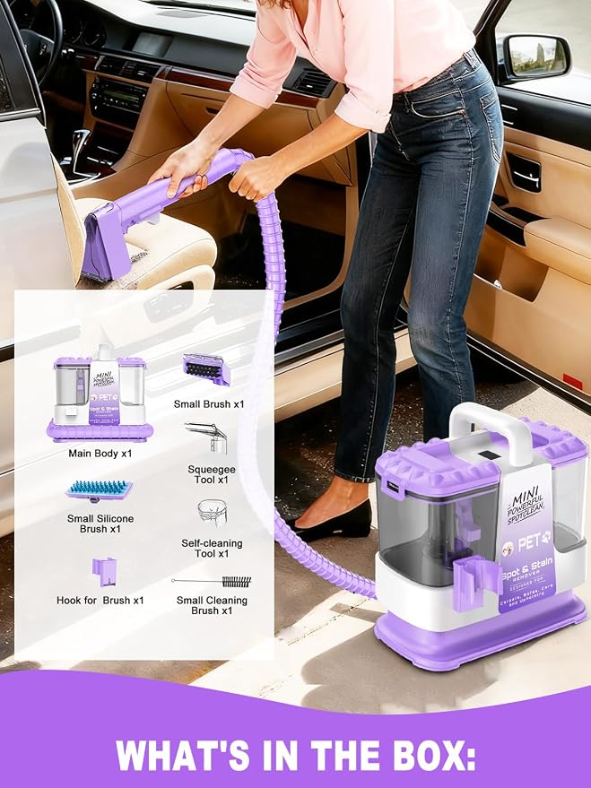 Portable Carpet & Upholstery Cleaner Machine for Pets, Deep Stain Remover with Powerful Suction, Spot Cleaner for Couch, Sofa, Rug, Car Interior & Pet Messes, Dual Tank Portable Carpet Cleaner