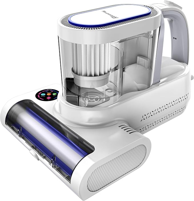 Misshappy Mattress Vacuum Cleaner - 16KPa Strong Suction Handheld Bed Cleaner with 253.7nm UV-C Sanitizing Light, Ultrasonic Module, Green Dust Visible Light, Dual Dust Cup Filtration 500W