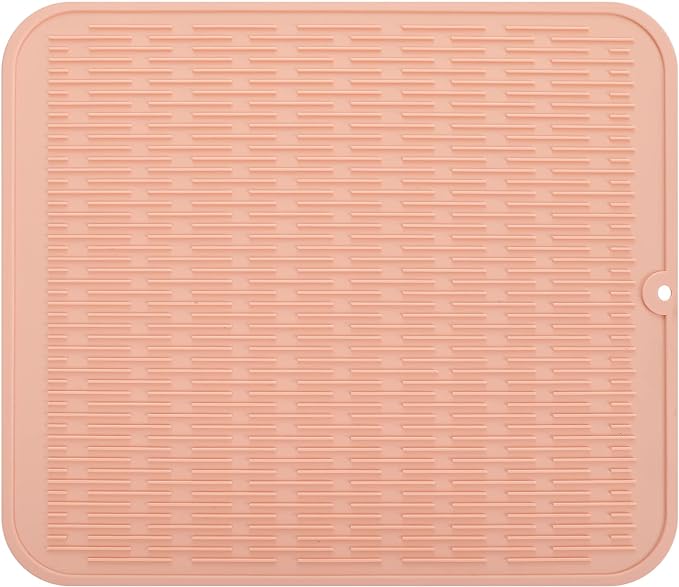 MicoYang Silicone Dish Drying Mat for Multiple Usage,Easy clean,Eco-friendly,Heat-resistant Silicone Mat for Kitchen Counter or Sink,Refrigerator or Drawer Liner Pink XL 18 inches x 16 inches